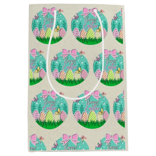 かわいいイースター卵狩りと蝶カラフル類 ミディアムペーパーバッグ (正面)