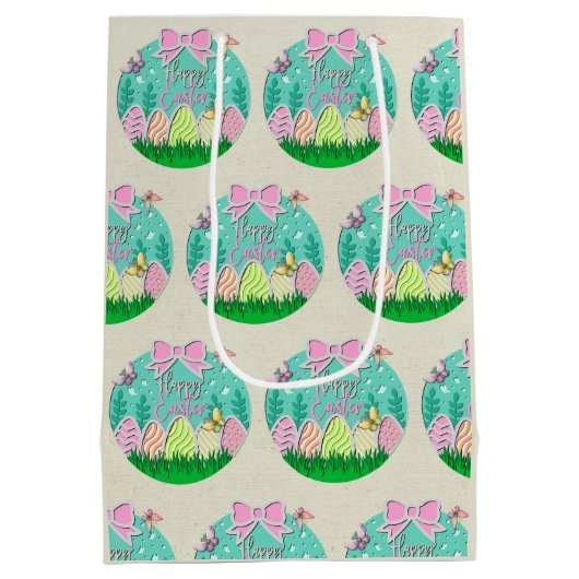 かわいいイースター卵狩りと蝶カラフル類 ミディアムペーパーバッグ (裏面)