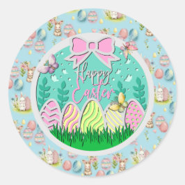 かわいいイースター卵狩りと蝶カラフル類 ラウンドシール