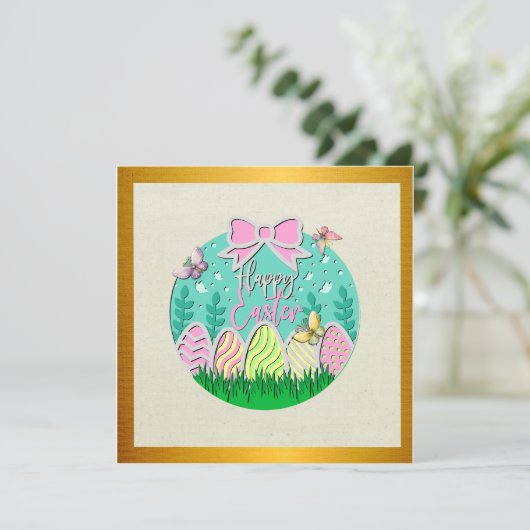 かわいいイースター卵狩りと蝶カラフル類 招待状 (スタンド正面)