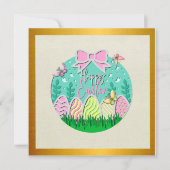 かわいいイースター卵狩りと蝶カラフル類 招待状 (正面)