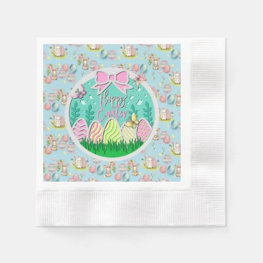 かわいいイースター卵狩りと蝶カラフル類 縁ありカクテルナプキン (正面)
