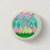 かわいいイースター卵狩りと蝶カラフル類 缶バッジ (正面)