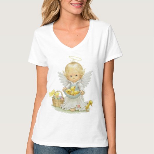 かわいいイースター天使および子ガモ Tシャツ (正面)