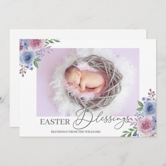 かわいいイースター恵みのスクリプトフォト シーズンカード (正面/裏面)