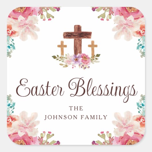 かわいいイースター恵みフローラクロス スクエアシール (正面)
