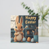 かわいいイースター絵を描バニーの卵：春の芸術 シーズンカード (スタンド正面)