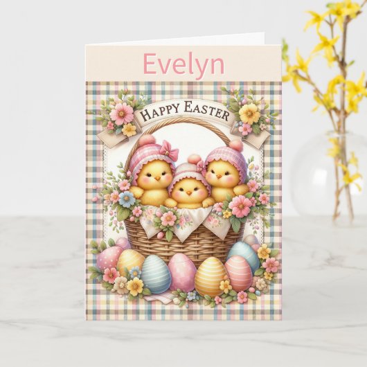 かわいいイースター追加お子様の名前の孫 カード (黄色い花)