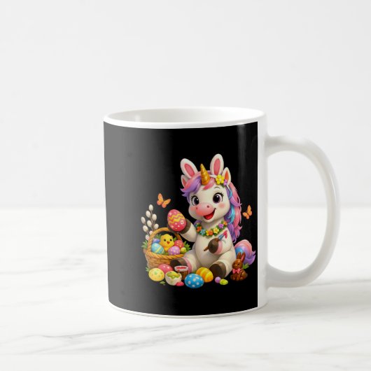 かわいいイースター ユニコーン うさぎ たまご 魔法の虹 コーヒーマグカップ (右)