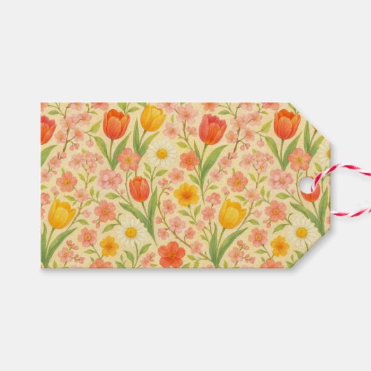 かわいいイースター/春の花のパターン ギフトタグ (正面(横))