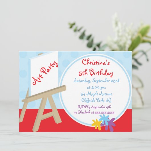 かわいいイーゼルの絵画の芸術のパーティーの誕生日の招待状 招待状 (スタンド正面)