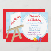 かわいいイーゼルの絵画の芸術のパーティーの誕生日の招待状 招待状 (正面/裏面)