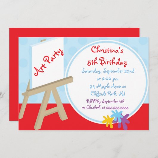 かわいいイーゼルの絵画の芸術のパーティーの誕生日の招待状 招待状 (正面/裏面)