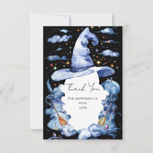 かわいいウィザードハット赤ちゃんシャワー サンキューカード (正面)