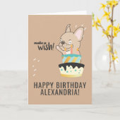 かわいいウィッシュドッグの漫画ケーキハッピーバースデー カード (黄色い花)