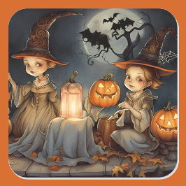 かわいいウィッチカボンプキンハロウィーンこうもり スクエアシール