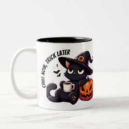 かわいいウィッチキャットとカボチャのハロウィン ツートーンマグカップ