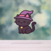 かわいいウィッチキャットイン紫クラシック帽子Tシャツ アクリルサイン (ニュートラル)