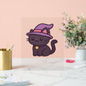 かわいいウィッチキャットイン紫クラシック帽子Tシャツ アクリルサイン (ウェディング)