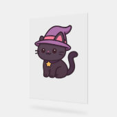 かわいいウィッチキャットイン紫クラシック帽子Tシャツ アクリルサイン (傾斜)