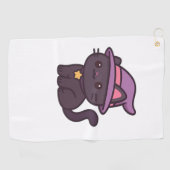 かわいいウィッチキャットイン紫クラシック帽子Tシャツ ゴルフタオル (横)