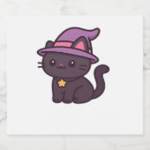 かわいいウィッチキャットイン紫クラシック帽子Tシャツ スパークリングワインラベル (シングルラベル)