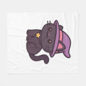 かわいいウィッチキャットイン紫クラシック帽子Tシャツ フリースブランケット (正面(横))
