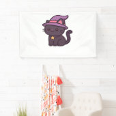 かわいいウィッチキャットイン紫クラシック帽子Tシャツ 横断幕 (インサイチュ)