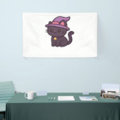 かわいいウィッチキャットイン紫クラシック帽子Tシャツ 横断幕 (トレードショー)