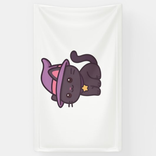 かわいいウィッチキャットイン紫クラシック帽子Tシャツ 横断幕 (縦)