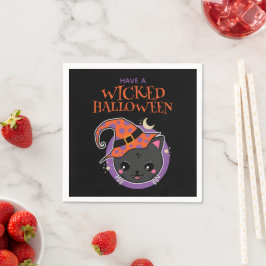 かわいいウィッチキャットハロウィーン スタンダードカクテルナプキン
