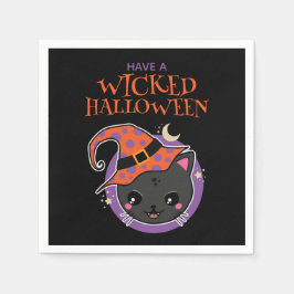 かわいいウィッチキャットハロウィーン スタンダードカクテルナプキン