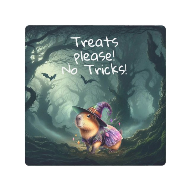 かわいいウィッチハロウィーンカピバラ メタルプリント (正面)