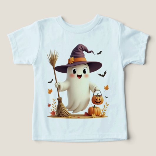 かわいいウィッチー幽霊ハロウィントドラーTシャツ (デザイン正面)