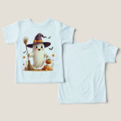 かわいいウィッチー幽霊ハロウィントドラーTシャツ (デザイン正面&裏面)
