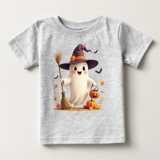 かわいいウィッチー幽霊ハロウィントドラーTシャツ ベビーTシャツ (正面)