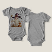 かわいいウィッチー幽霊ハロウィーンベビーボディスーツ (デザイン正面&裏面)