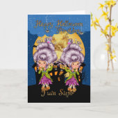 かわいいウィットと双子の姉妹の誕生日のハロウィンカード カード (黄色い花)