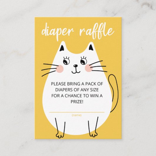 かわいいウィットキティ猫おむつラッフルチケット エンクロージャーカード (正面)