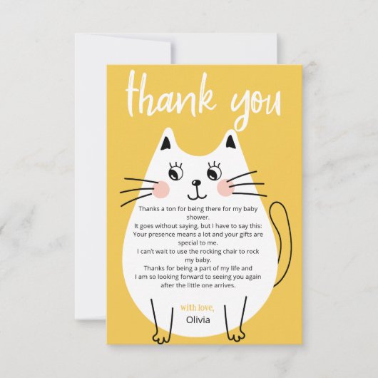 かわいいウィット猫の赤ちゃんシャワ感謝していーユー サンキューカード (正面)