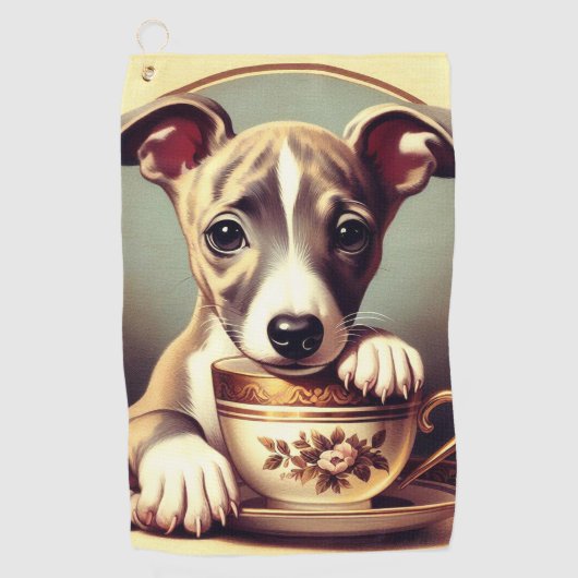 かわいいウィペットの子犬 ゴルフタオル (正面)