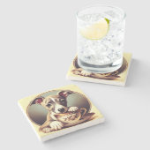 かわいいウィペットの子犬 ストーンコースター (横)