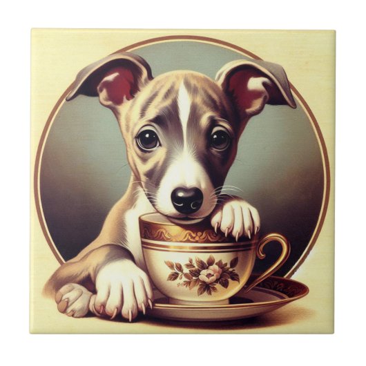 かわいいウィペットの子犬 タイル (正面)