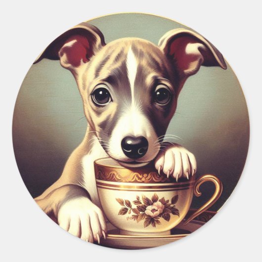 かわいいウィペットの子犬 ラウンドシール (正面)