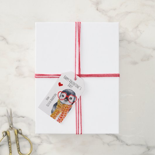 かわいいウィムシーベビーペンギンキッズフレンドバレンタイン ギフトタグ (より糸付き)