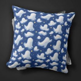 かわいいウィムシー幽霊ブルーハロウィンナイトウォータカラー クッション