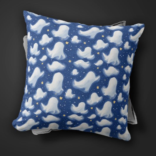 かわいいウィムシー幽霊ブルーハロウィンナイトウォータカラー クッション
