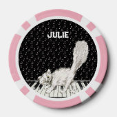 かわいいウィンキング猫のピアノ鍵ホワイトミュージックノート ポーカーチップ (裏面)