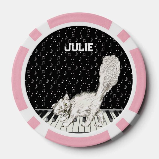 かわいいウィンキング猫のピアノ鍵ホワイトミュージックノート ポーカーチップ (裏面)