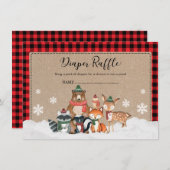 かわいいウィンターウッドランドランバージャックオムツラッフル エンクロージャーカード (正面/裏面)
